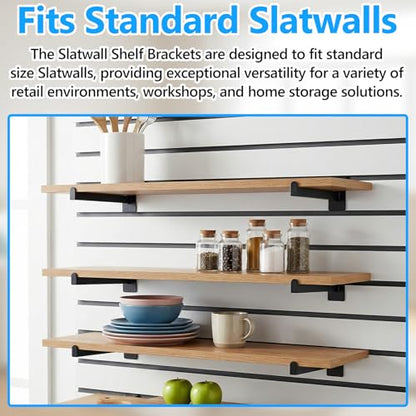 8 Pcs Black Slatwall Shelf Bracket, 12 Inch Metal Slat Wall Shelves Accessories, Heavy Duty Slat Wall Hooks, Slatwall Display Hangers for Storage and Organization