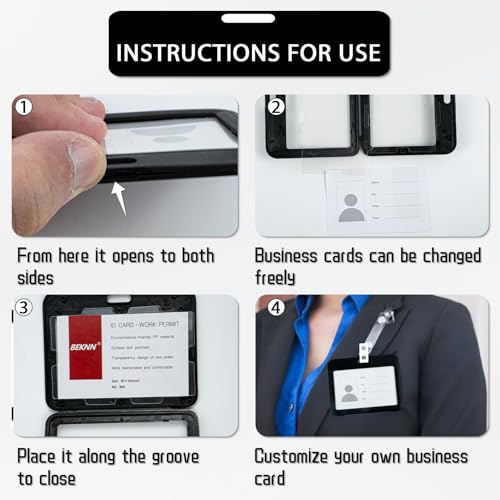 15PCS Horizontal Badge Holder, Black Sliding ID Badge Holder - color: Black