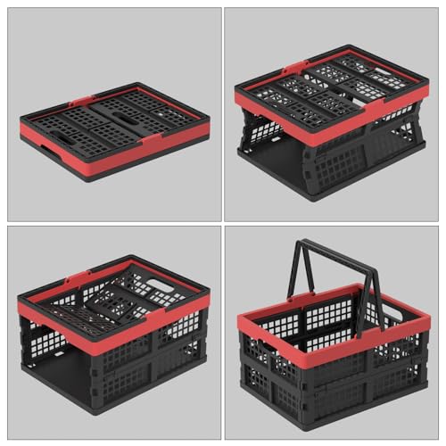 2-Pack Foldable Crates with Handles, 15L Plastic Collapsible Baskets