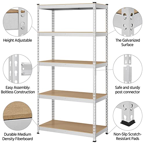 Topeakmart 5 Tier Metal Storage Shelving Unit, 35.5x17.5x72 Inch Silver - color: Silver, size: 35.5 x 17.5 x 72 Inch