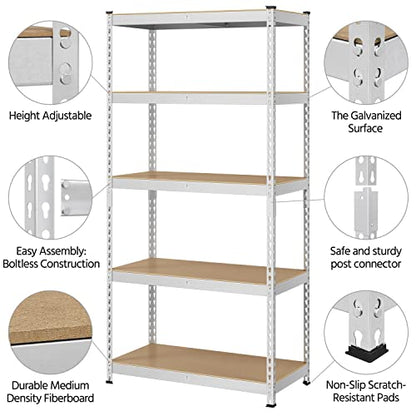 Topeakmart 5 Tier Metal Storage Shelving Unit, 35.5x17.5x72 Inch Silver - color: Silver, size: 35.5 x 17.5 x 72 Inch