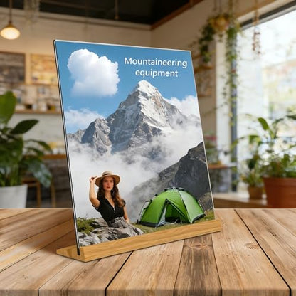 TONICE® 3 Pack 5x7 Acrylic Sign Holder Slant Back Design L Shape Clear Acrylic Frames Wood Base, Table Menu Display Stand Flyer Display for Desk Display (Optional 8.5x11/5x7 Inch L/T Shape) - color: 5x7 L