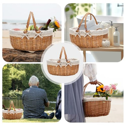 Good GAIN Wicker Picnic Basket w/Fold Handles,Willow Empty Baskets,Cream - color: White