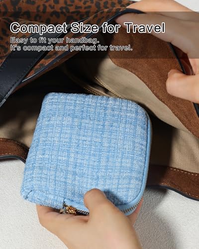 Travel Jewelry Case, Tweed Pouch Bags with Zipper, Black White - color: WOVEN-BlackWhite