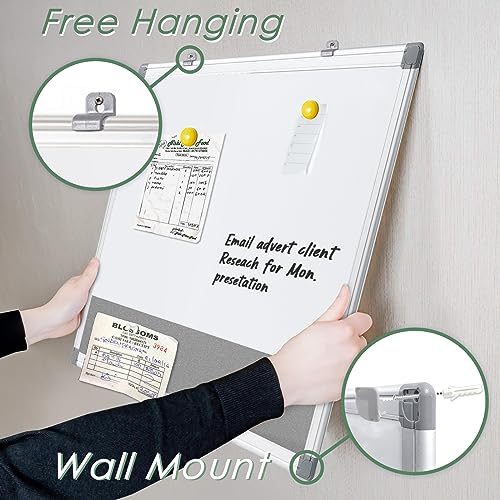 SWANCROWN White Board Bulletin Board Combo, 36 x 24 inches, Aluminum Frame - color: Grey-horizontal, size: 36"W x 24"H