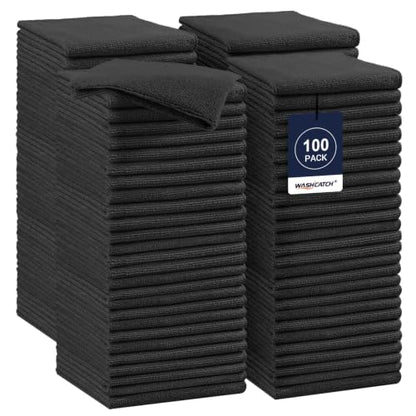 Shop Towels, 100 Pack 11.5"x 11.5" Microfiber Cleaning Cloth - color: Black