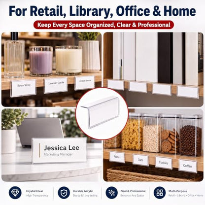 Thyle 50 Pack Acrylic Label Holders 1.25 x 3 Inch, L-Shape Price Tag Stand - size: 1.25 x 3 Inch