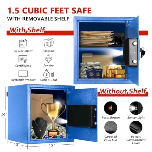 Voncabay Money Safe Box for Home with Digital Keypad, 1.5 Cu. Ft., Blue - color: Blue, size: 1.5 Cubic Feet