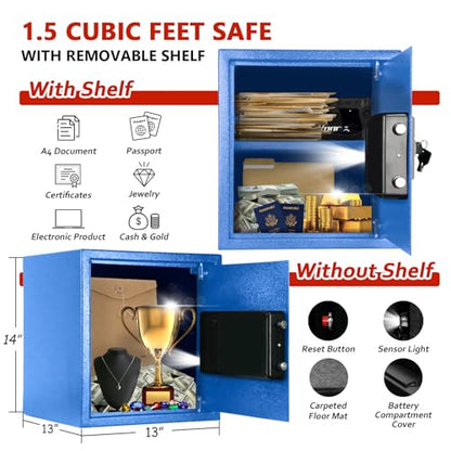 Voncabay Money Safe Box for Home with Digital Keypad, 1.5 Cu. Ft., Blue - color: Blue, size: 1.5 Cubic Feet