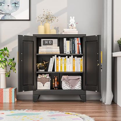 Black Metal Storage Cabinet, 36" Steel Locking Cabinets - color: Black, size: 13.78"D x 27.56"W x 35.83"H