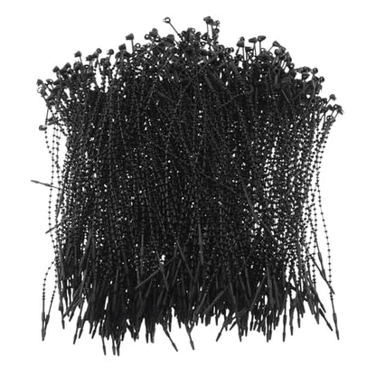 1Pack 1000PCS Plastic Hand Threaded Hang Tag Strings Black 5 Inches 13 Centimeters Bead Ring Tied String Male Female Buckles Adjustable Chain Rubber Pin Buckles Clothing Price Tag Fasteners