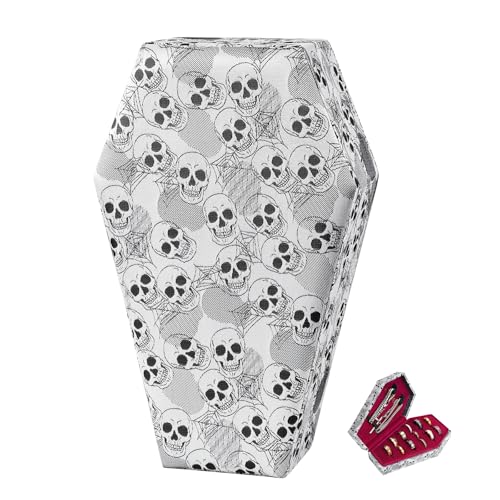 Mens Velvet Ring Box Organizer Coffin-Shape Unisex Storage Case for Rings - color: Skull Patterned