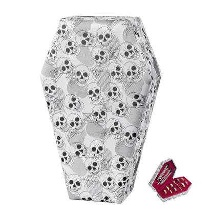 Mens Velvet Ring Box Organizer Coffin-Shape Unisex Storage Case for Rings - color: Skull Patterned