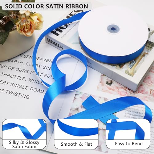 Royal Blue Satin Ribbon 1 Inch 100 Yards, for Wedding Gift Wrapping - color: Royal Blue