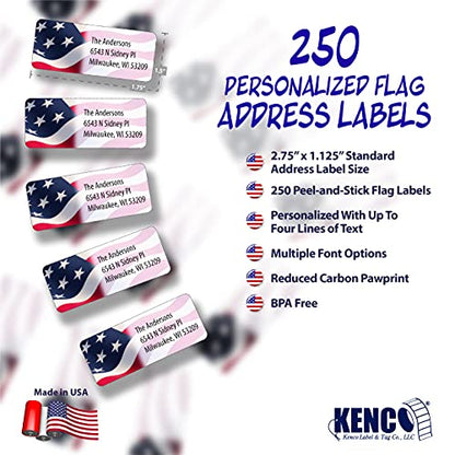 Customized Personalized Address Labels - Made in The USA by Kenco (250 Labels, American Flag) - color: American Flag, size: 250 Labels