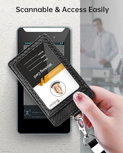 Teskyer Leather ID Badge Holder with Lanyard, Vertical Carbon Fiber Black - color: Carbon Fiber Black, size: Vertical