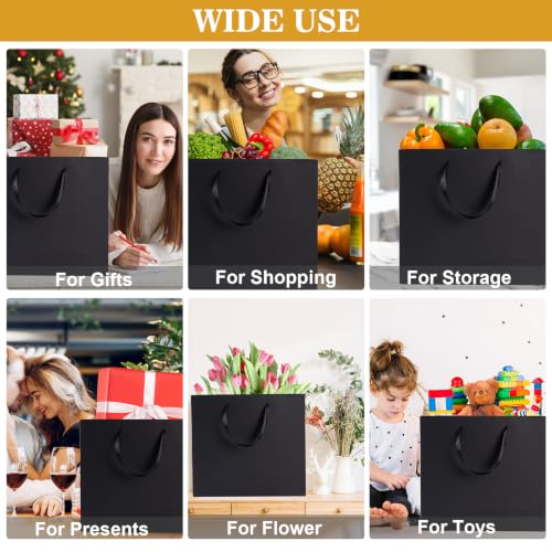 Plauthus 15.7" Black Gift Bags, 3 Pack, Tissue Paper, Ribbon Handle - color: black-XL-3pcs