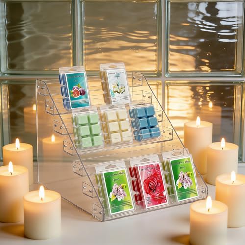 2 Pack 12" Wax Melt Holder Display, 7 Tier Clear Acrylic Risers Display Stands, Perfume Shelf & Organizer for Wax Cubes Wax Melt Candles,Clear
