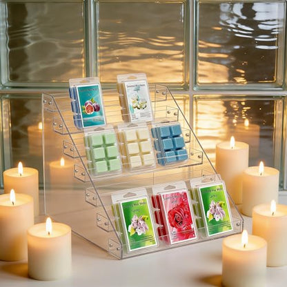 2 Pack 12" Wax Melt Holder Display, 7 Tier Clear Acrylic Risers Display Stands, Perfume Shelf & Organizer for Wax Cubes Wax Melt Candles,Clear