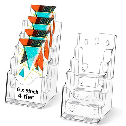 Crtiin 2 Pack 4 Tier Acrylic Brochure Holder 6 X 9 Inch, Clear Display - size: 6 x 9 Inch