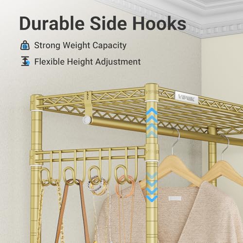 VIPEK R2 Plus Rolling Clothes Rack Heavy Duty Closet for Hanging Clothes - color: Gold, size: R2 Plus