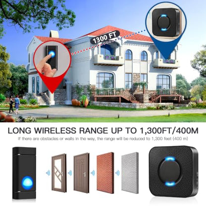 Wireless Doorbells for Home, PHYSEN Waterproof Door Chime Kit for Classroom - size: 2 Buttons + 4 Receivers