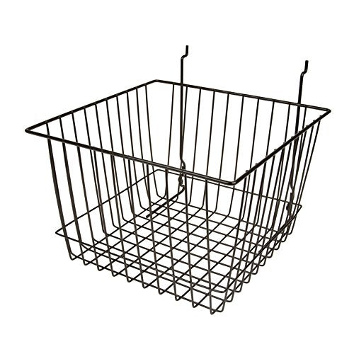 Only Garment Racks Deep Wire Storage Baskets For Gridwall, Slatwall and Pegboard - Black Finish - Dimensions: 12" x 12" x 8" Deep - Economically Sold in a Set of 6 Baskets