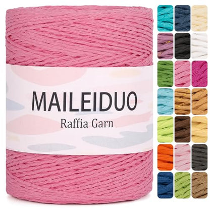 Raffia Yarn for Crochet Bags Raffia Ribbon for Gift Wrapping 2mm X 328 Yards Raffia String Paper Ribbon Yarn for Sun Hat Beach Bag Crochet Crafting DIY Crafts - color: G23 Pink