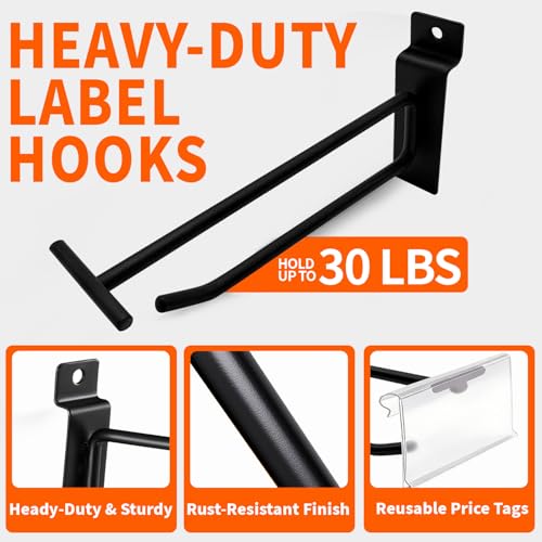 10inch Slatwall Hooks with Label Holder – 50 Pack, Black - size: 10inch-50pcs