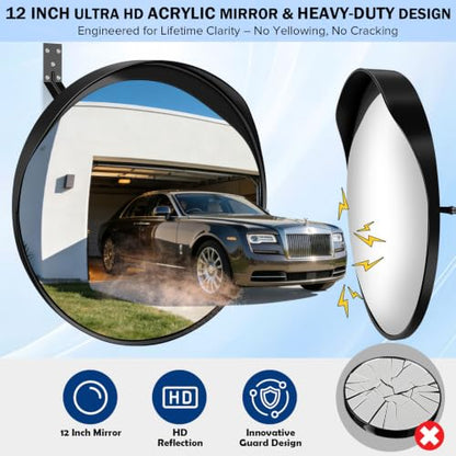 12 Inch Acrylic Convex Mirror with Rain Shield - size: 12IN S
