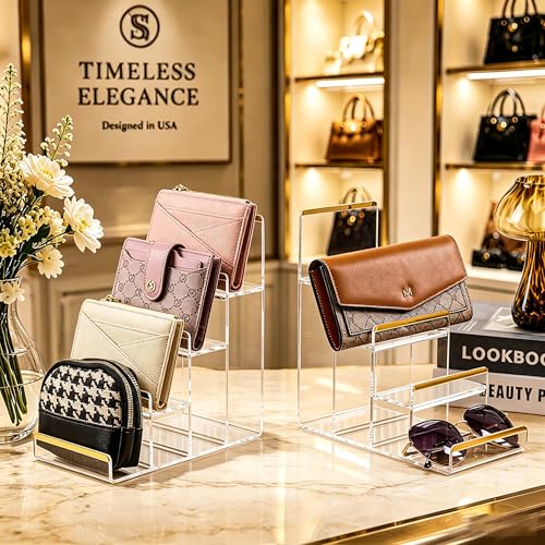 2 Pack Acrylic Wallet Display Stands, 4-Tier Purse Display Stands - size: 4 Tier (2 Pack)