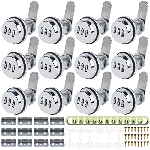 RealPlus 12 Pack Combination Cam Lock 1-1/8" Cylinder Coded Cabinet Security Lock - Metal Bright Chrome Password for Drawers - color: Silver, size: 12pcs 1-1/8"