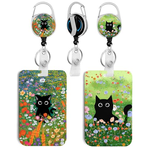 2 Pack Cat Hiding in the Flowers ID Badge Holder with Clip Badge Reels - color: 2 Pack-cat Hiding in the Flowers 2