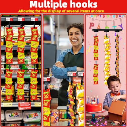 Dafftos Hanging Merchandise Strips with Hooks Chip Display Rack Stands Potato Bag Holder 12 Clips for Retail 32 inches Displaying Black Label Headers Card Snacks Metal 4 Pack - style: 12 Chip 4 Pack