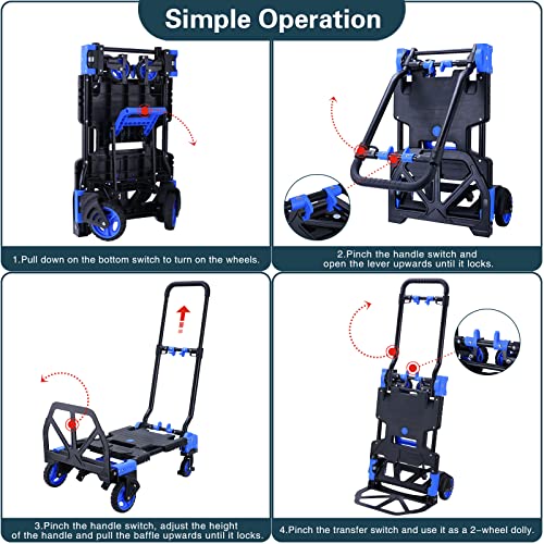 JJSMKCH 2-in-1 Folding Hand Truck Dolly Cart with Folding Basket - color: A-blue