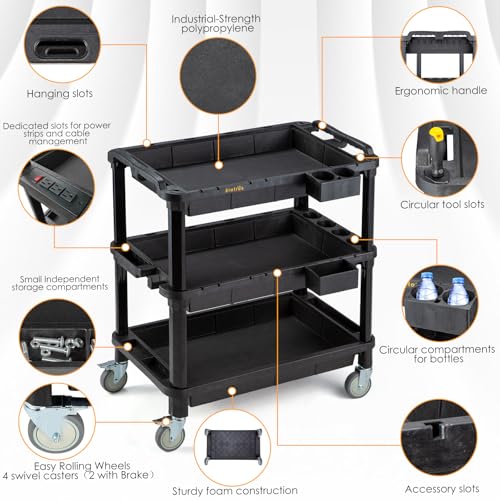 ELAFROS 3-Shelf Heavy Duty Rolling Utility Cart, 32.4 x 18.3 in