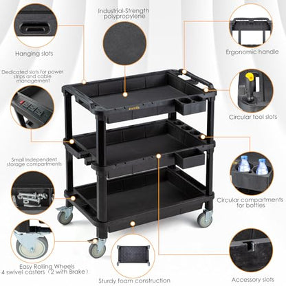 ELAFROS 3-Shelf Heavy Duty Rolling Utility Cart, 32.4 x 18.3 in