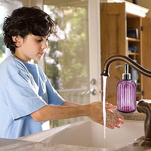 2 Pack Glass Soap Dispenser with Pump, 400ml Liquid Soap Dispenser for Soap, Shampoo and Lotion Refill for Kitchen, Bathroom, Laundry (Purple) - color: Purple