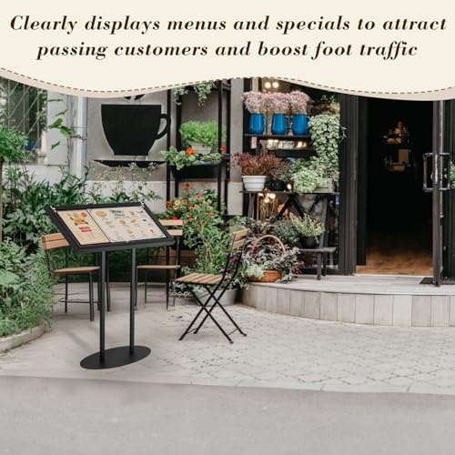 Metal Enclosed Bulletin Menu Board, 3 x (8.5 x 11) Inches Freestanding Menu Stand Menus Holder Floor Standing, Pedestal Advertising Display with Cover, 14 Magnetic Clasp Included, Black