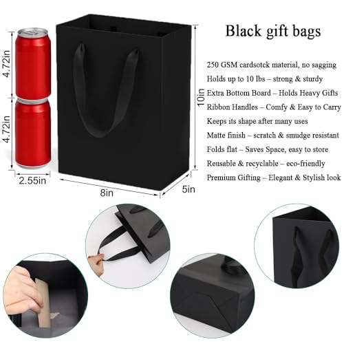 Aosric Black Gift Bags with Tissue Paper, 30 Pack, 8x5x10 Inch - color: Black