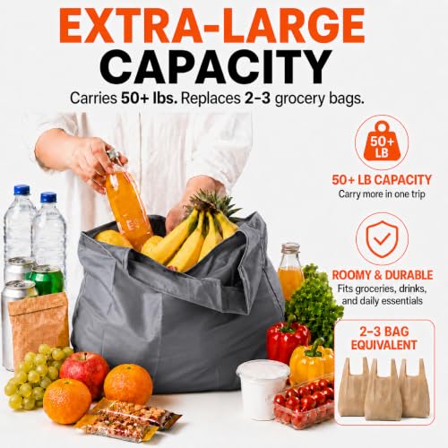 Reusable Grocery Bags 6 Pack, Foldable Shopping Bags with Pouch, Heavy Duty 50 LBS, Machine Washable Travel Totes - color: Gray