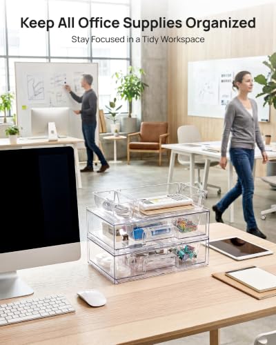 Vtopmart 12-Pack Clear Makeup Organizer Set with Drawer Organizer Bins - style: 2pack Wide Drawers with bins