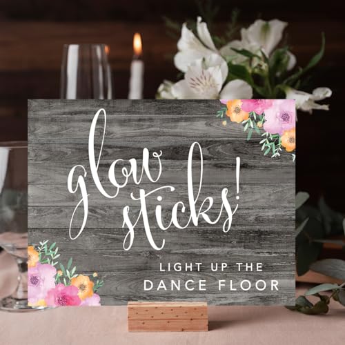 Andaz Press Wedding Party Signs, Rustic Gray Wood Pink Floral Flowers, 8.5x11-inch, Glow Sticks Light Up the Dance Floor, 1-Pack, Unframed - color: Activities Glow Sticks