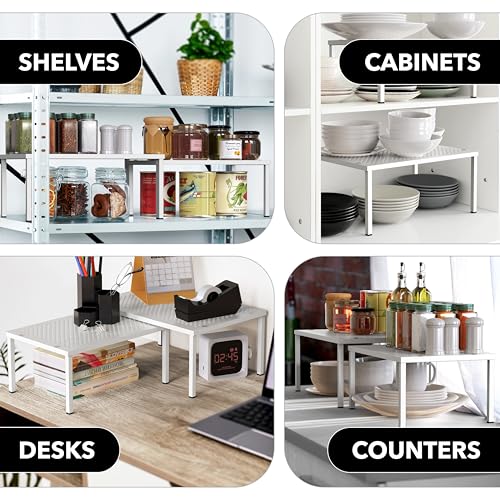 Simple Houseware Expandable Stackable Kitchen Counter Shelf Organizer, White, Metal Top, 11.25"L x 7.9"W x 5.4"H - color: White
