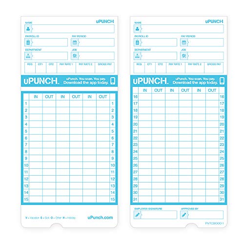 uPunch 100 Time Cards for FN1000 AutoAlign Time Clock