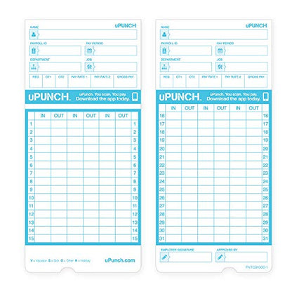 uPunch 100 Time Cards for FN1000 AutoAlign Time Clock