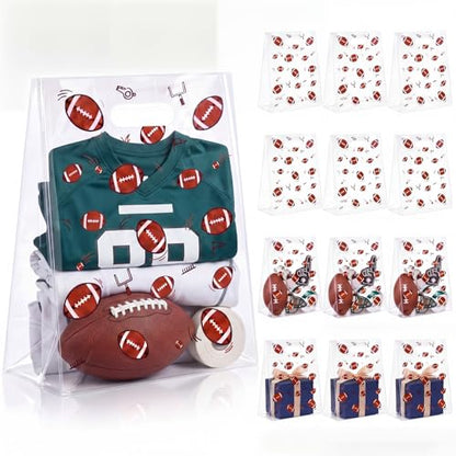Pasimy 12 Pcs Football Gift Bags with Handles, Clear Football Plastic Bags - style: Clear Football