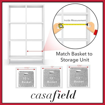 Casafield 10.5" x 10.5" Hyacinth Storage Baskets, Whitewash - Set of 6 Storage Organizers, Woven Wicker Cubes for Bathroom, Bedroom, Laundry, Shelves - size: 6-Pack