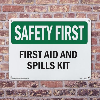 First Aid And Spills Kit OSHA SAFETY FIRST Aluminum Sign 24 Inch x 18 Inch - 10 Pack - color: Aluminum, size: 10 Pack of 24" x 18"
