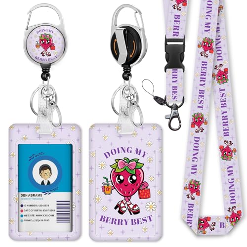 Piefly Lanyards for Id Badges, Teacher Retractable Reel Doing My Berry Best - color: Doing My Berry Best